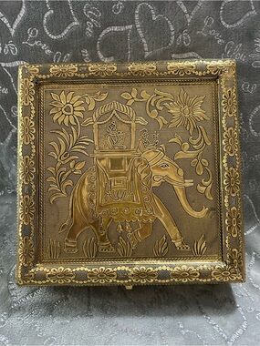 NWT Crafted in India, Gold-Tone Decorative Wooden Keepsake/Storage Box